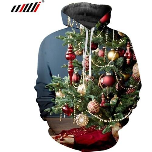 UJWI Christmas Hoodies Men Women 3D Sweatshirts Boy/Girls Christmas Tree Hoodie Mens Polluvers Hoody Design Winter Cap Hooded