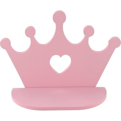 Pink Wooden Crown Wall Shelf for Princess Room Daughter Girls Room Decoration Best Gift Nursery Doll Toys Shelves