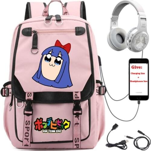 USB Charging teenagers Laptop packsack anime Pop Team Epic backpack student School book Bag Women men Travel Backpack