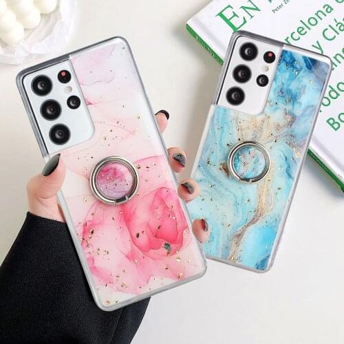 With Ring Holder Marble Phone Case For Samsung A32 A52 A72 A70 A50 S21 S20 Plus S20FE S10 Plus Note 20 10 Pro Soft Epoxy Fundas