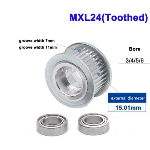 1Pcs MXL 24 Tooth 25 Tooth Idler Timing Pulley Double Side Bearing Synchronous Wheel Width 7mm 11mm Bore 3/4/5/6mm
