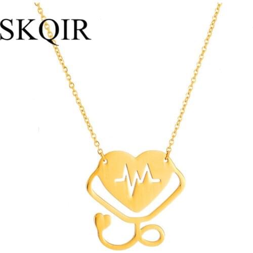 SKQIR Medical Sign Necklaces Stethoscope Pendant Necklace Doctor Nurse Jewelry Chain Gold/Silve Wholesale Women Accessories
