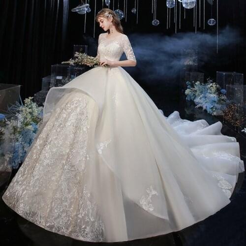 Wedding Dress 2020 Gryffon Luxury Lace Half Sleeve Wedding Gown With Train Lace Up Ball Gown Princess Vestido De Noiva