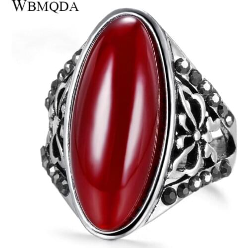 Wbmqda Vintage Jewelry Red Stone Ring For Women Black Crystal Silver Color Hollow Butterfly Flowers Ring Gift For Best Friend
