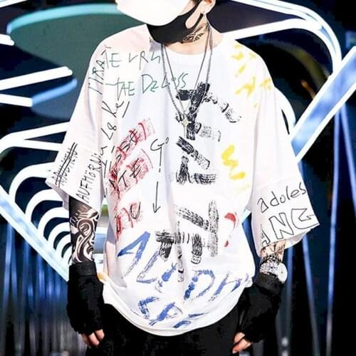 Mens Harajuku BF Funny T-Shirts Fashion Graffiti Print Tshirt Streetwear 2021 Spring Men Women Hip Hop Tops Tees T Shirts