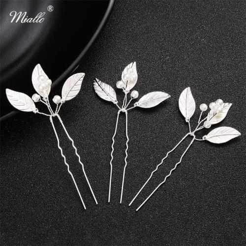 Miallo 3Pcs/lot Classic Pearls Leaves Handmade Wedding Hairpins Women Hair Clips Bridal Hair Ornaments Accessories Jewelry