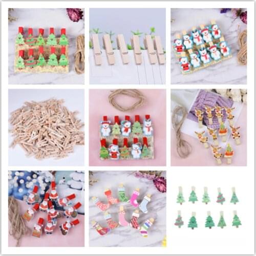 10pcs / 12pcs / 50pcs Mini Memo Paper Clips Christmas tree Bear Wooden Clips Photo Clips Clothespin Craft Decoration Clips Pegs