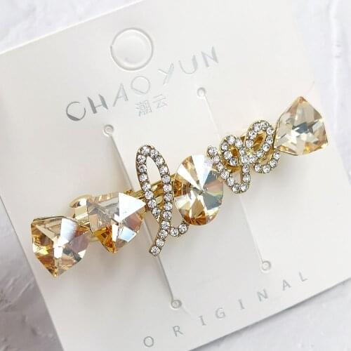CINDY XIANG New Cubic Zirconia Geometric Hair Barrette Clip Hairpin Rhinestone Letter Love Women Hair Accessories Hairgrips Gift