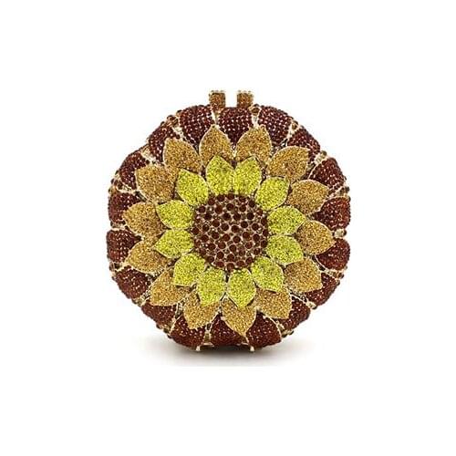 Lady Sunflower crystal evening Day Clutches women Diamond Rhinestone Clutch purse wallet for wedding Party Banquet Silver bags