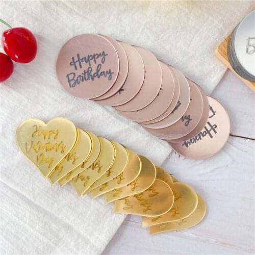 10pcs Happy Birthday Cupcake Topper Valentines Mothers Day Acrylic 3D Circle Cake Topper for Wedding Party Cake Decorations