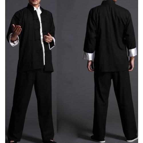 3pcs/set Men cotton&linen Martial arts Tang suits male wing chun uniformstai chi kung fu clothing setsblack/blue/beige white