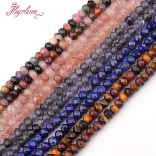 3x4mm Faceted Rondelle Lapis Lazuli,Tourmaline,Tiger Eye Natural Stone Beads For DIY Necklace Jewelry Making 15",Free Shipping