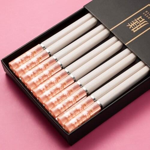 5 Pairs Exquisite Cute Crystal Amber Sakura Japanese Chopsticks Anti-Slip High-End Chinese Korean Style Crystal Chopsticks
