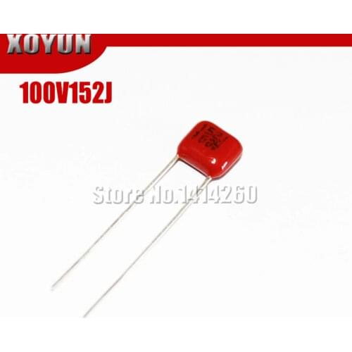 50PCS 100V152J 1.5NF 100V 152J Pitch 5mm CBB Polypropylene Film Capacitor