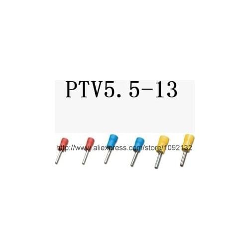 500pcs PTV5.5-13 12-10 AWG Yellow Insulated pin wire terminal electronic spade