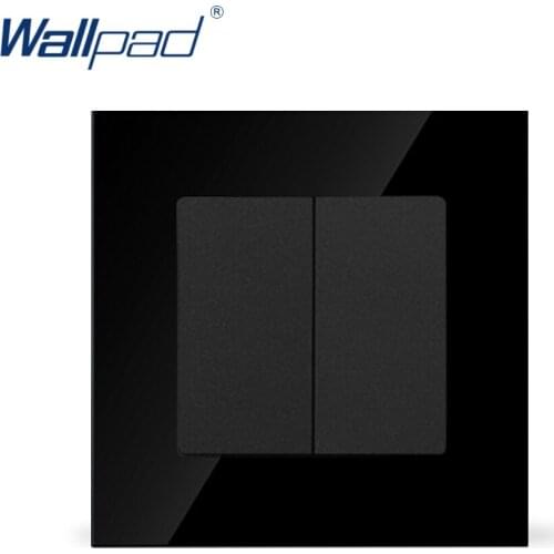 Wallpad Luxury 2 Gang 1 Way Super Quality Black Crystal Glass UK 110-250V Double Push Button Switch ,Free Shipping