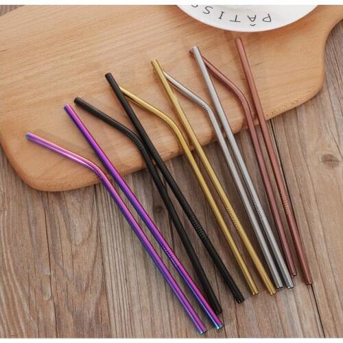 Free shipping 400Pc High Quality Colorful Straw 304 Stainless Steel Straws Reusable Bent Metal Drinking Straw with Cleaner Brush