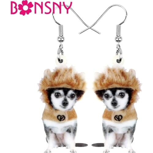 Bonsny Acrylic Halloween Chihuahua Dog Earrings Big Lovely Pet Animal Dangle Drop Jewellery For Women Kids Girls Novelty Gift