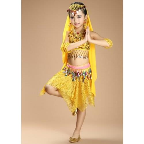 New Handmade Children Belly Dance Costumes Kids Belly Dancing Girls Bollywood Indian Performance Cloth Whole Set 6 Colors