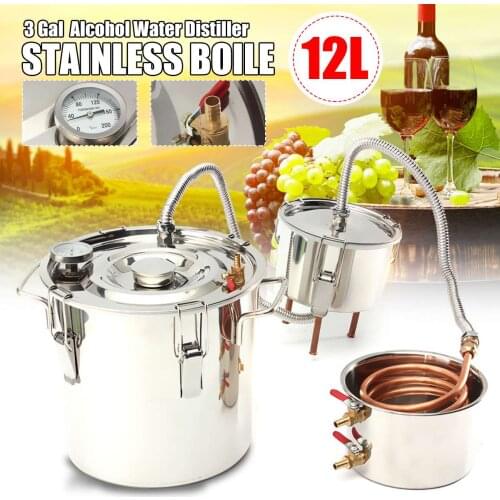 Efficient 3GAL/12L Distiller Moonshine Alcohol Distiller Stainless Copper DIY Home Water Wine Essential Oil Brewing Kit