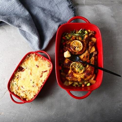 8.7/13 inch Ceramic Glaze Baking Dish Rectangular Baking Pan Christmas Dinnerware Dinner Plate Dishes with Double Handle