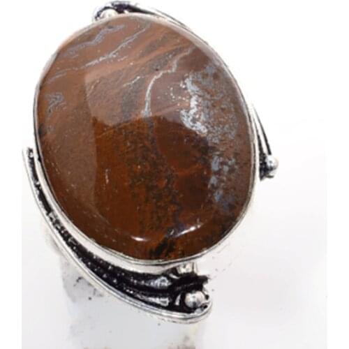 Genuine Jasper Ring Silver Overlay over Copper , Hand Made Women Jewelry gift , Size: 8.25 , R6460
