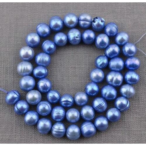 Unique Pearls jewellery Store Round Potato 7-8mm Blue Freshwater Pearl Loose Beads One Full Strand YLC1-31