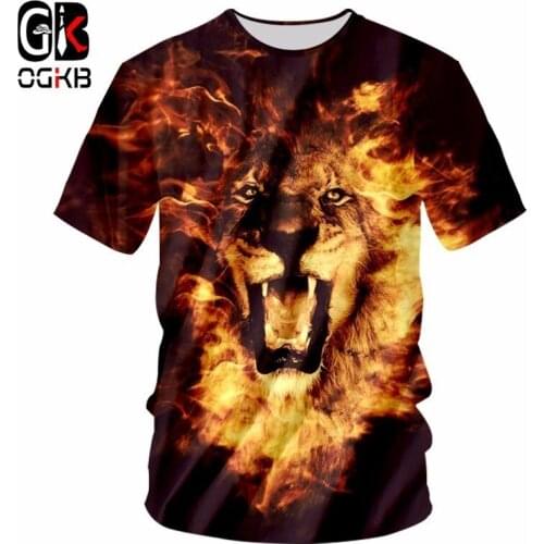 OGKB 2018 Summer Women/mens 3d Print Flame Lion T Shirt Unisex Short Sleeve Gothic Round Neck Casual T-shirt Unisex Tee Shirts