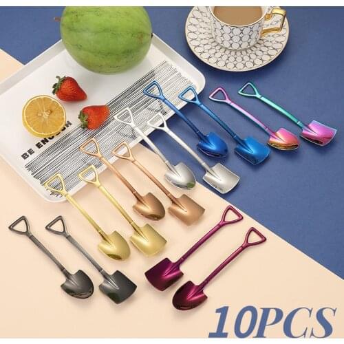10Pcs Stainless steel Shovel coffee spoon Set Creative tea-spoon Shovel dessert spoon Christmas Gift Tableware Ice Cream Tools