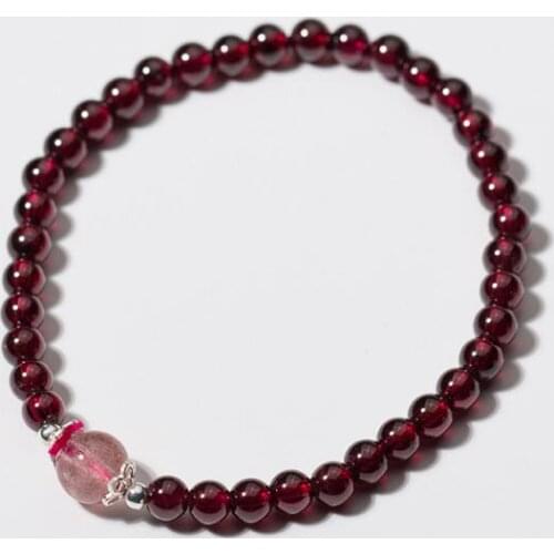 Small 4MM) 100% Real. 925 Sterling Silver Fine Jewelry Red Garnet &Rose Quartz Stone Bracelet Beads Flower Charms GTLS541