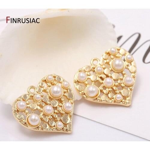 Trendy Elegant Pearl Series Round/Rhombus/Heart-shaped Pendant Charms For Jewellery Making DIY Necklace Earrings Material