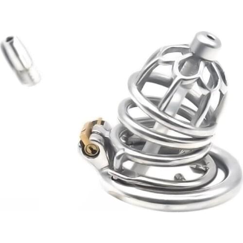 Male Chastity Device Penis Lock Cage Plum Blossom Head with Catheter and Anti off Ring Chastity Lock CB Chastity Cage Sex Toys