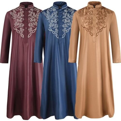Men Traditional Muslim Jubba Thobes Arabic Islamic Clothing Fashion Embroidery Kaftan Saudi Arabia Dubai Abaya Long Dress Robes