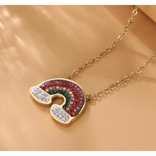 2020 new stainless steel color crystal rainbow pendant necklace charm female wedding necklace