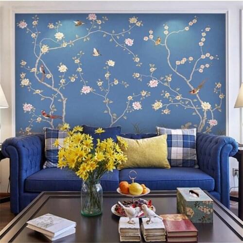 Custom wallpaper 3d murals new Chinese hand-painted pen flower bird peony plum blossoms rich mural sofa TV background wall paper