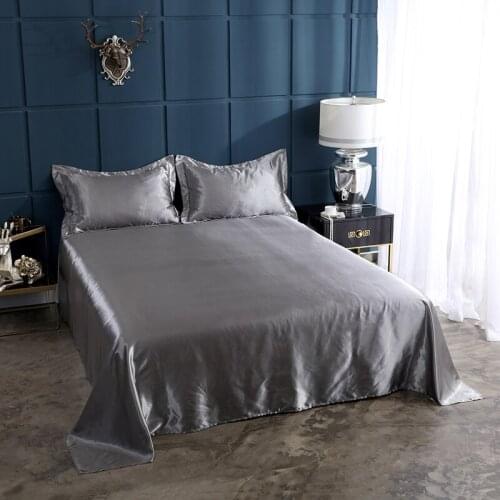 J 18Colors Super Soft Satin Silk Flat Bed Sheet Pure Imitation Bedding Sheet Home Textile Bed Set Single Twin Full Queen King