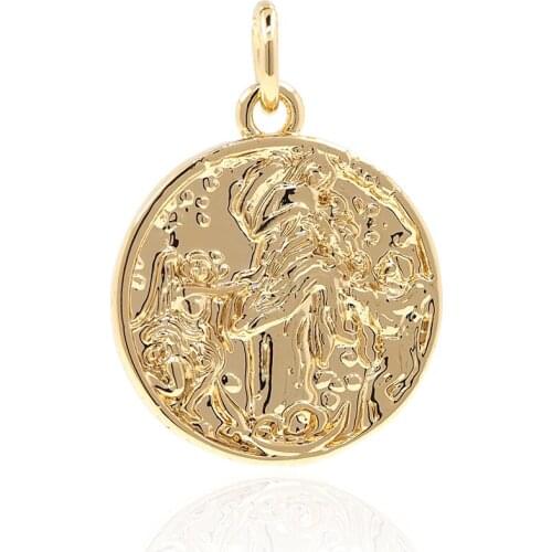 DIY Round Pendant Embossed Coin Pendant Bracelet Necklace Stud Accessory Copper Plated 18K Jewelry 2021