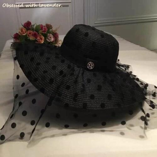 Obsessed with lavender.Celebrity retro goddess hat wave mesh hat summer vacation beach hat personality big brim hat