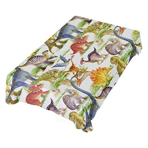 Cute Dinosaur Animal Print Tablecloth Wrinkle Resistant Table Cover For Dining Kitchen Party