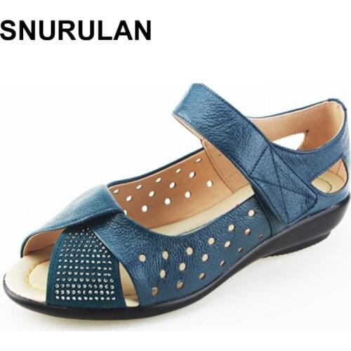 SNURULAN New 2017 summer shoes women genuine leather casual wedges shoes sandals womens pumps women sandals for women