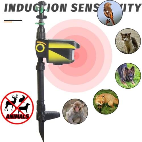 Solar Motion Activated Sprinkler Jet Blaster Yard Lawn Rodent Animal Repeller Deer Rabbits Birds Deterrent Day Night Detection