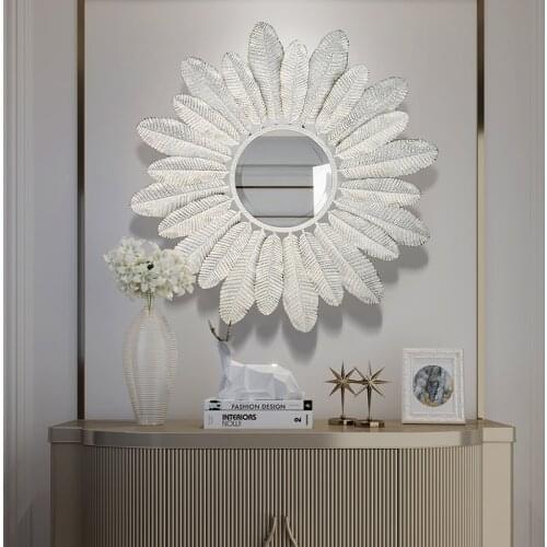 Modern Wrought Iron Decorative Mirror Wall Hanging Decoration Crafts Home Livingroom Porch Wall Sticker Mural Ornaments Artwork