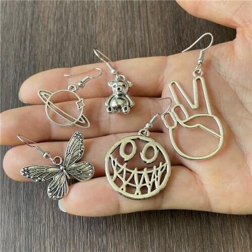 Alloy universe palm bow knot cute bear grimace ear hook pendant DIY mens and womens jewelry connector wearing earrings