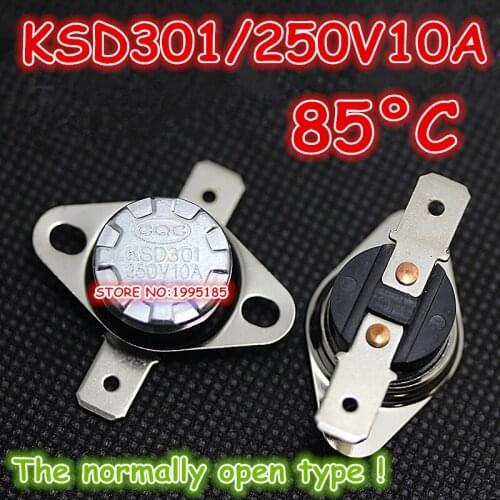 10Pcs/Lot KSD301 250V10A 85 Degrees Celsius 85 C Normal Open ( N O ) Temperature Controlled Switch Thermostat