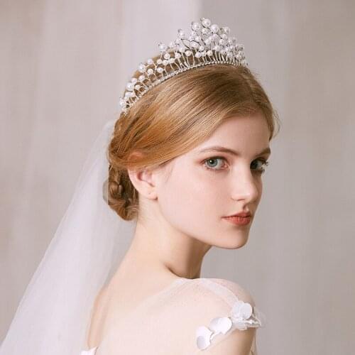 Pearl Bridal Tiaras Bride Baroque Party Crowns Wedding Crown Women Princess Hair Jewelry Headpiece Wedding Hair Accessories