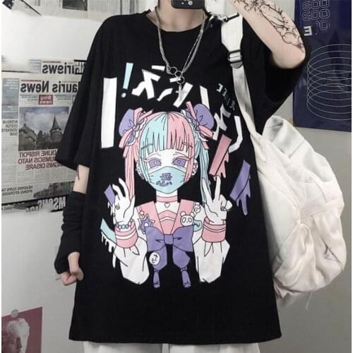 Fast shipping Summer Goth Sexy Female Tee Aesthetic Loose Women T-shirt Punk Dark Grunge Streetwear Ladies Top Gothic Tshirts