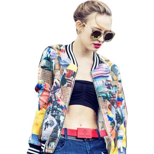 Ladies Autumn Jacket Stand Collar Long Sleeve Casual Baseball Uniform Female Fashion Letter Pattern Print Loose Outerwear Z98