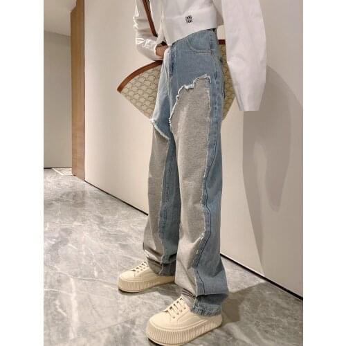 Women Jeans Pants 2021 Autumn New Stitching Jeans Fashion All-match Straight Casual Pants Women Trousers