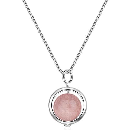 Elegant Pink Strawberry Quartz Choker Necklace 925 Sterling Silver Female Pendant Necklaces Jewelry Women Shot Box Chains Gift
