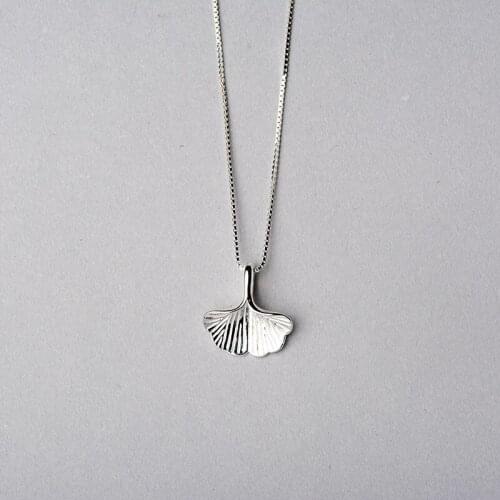 High Quality Pure 925 Sterling Silver Ginkgo Pendant Necklace For Women Statement Korean Box Chain Clavicle Necklaces Party Gift